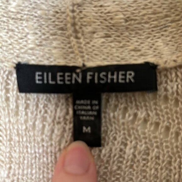 ✨🕊️ Vintage Eileen Fisher Beige Open Front Lightweight Knit Cardigan Sweater - Picture 3 of 12